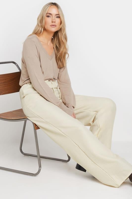 Evans LTS Tall Cream Textured Wide Leg Trousers