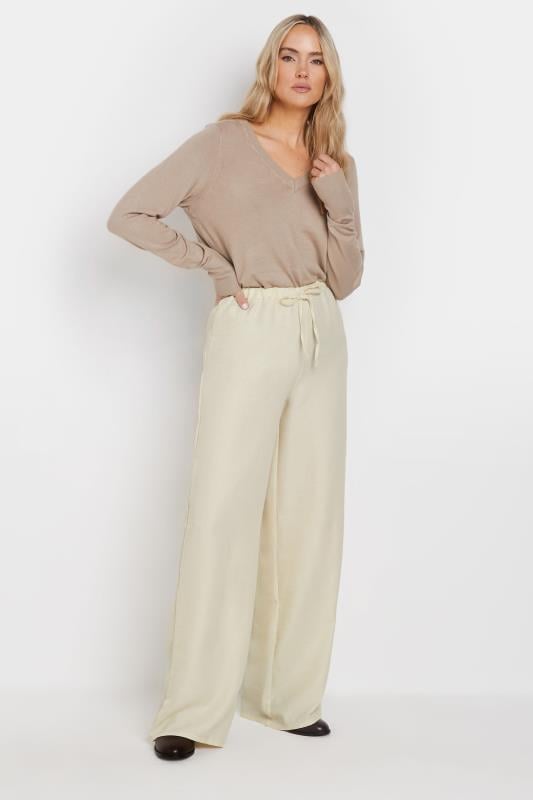 Evans LTS Tall Cream Textured Wide Leg Trousers