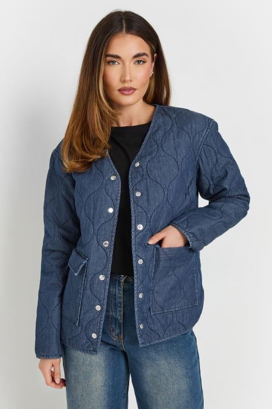 Evans LTS Tall Dark Blue Denim Quilted Jacket