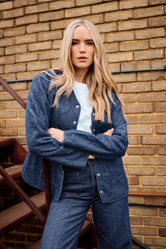 evans LTS Tall Dark Blue Denim Quilted Jacket