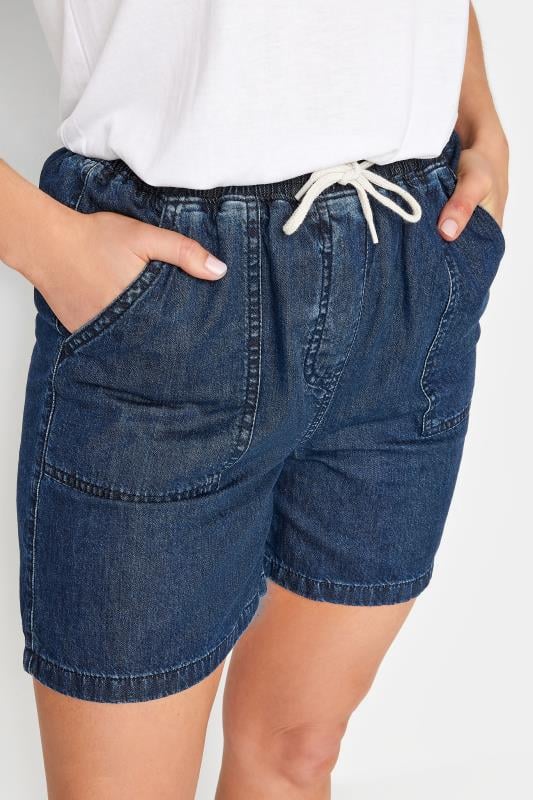 Evans LTS Tall Dark Blue Tie Waist Denim Shorts
