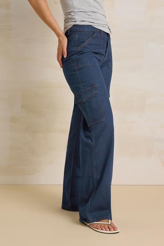 Evans LTS Tall Dark Blue Wide Leg Cargo Jeans