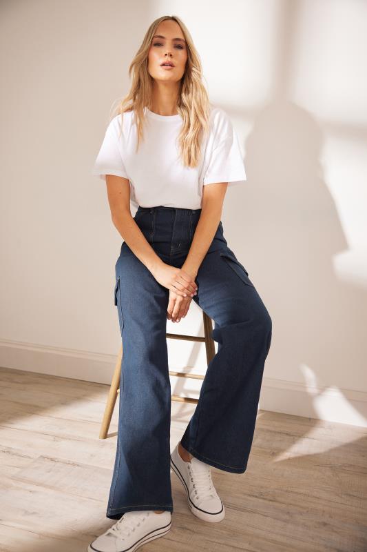 evans LTS Tall Dark Blue Wide Leg Cargo Jeans