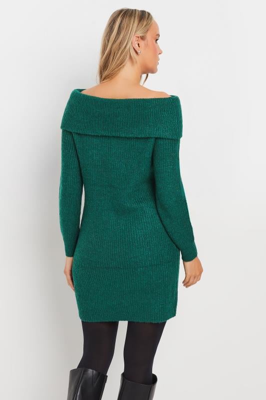 Evans LTS Tall Dark Green Bardot Mini Jumper Dress