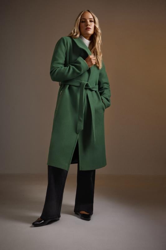 evans LTS Tall Dark Green Belted Wrap Formal Coat