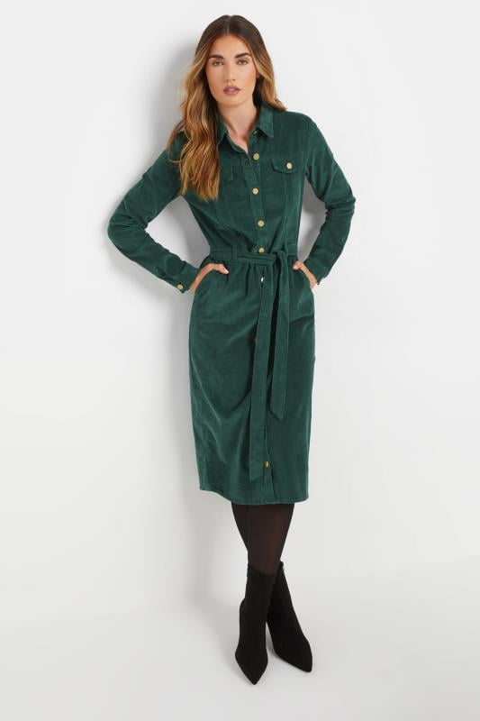 Evans LTS Tall Dark Green Cord Shirt Dress