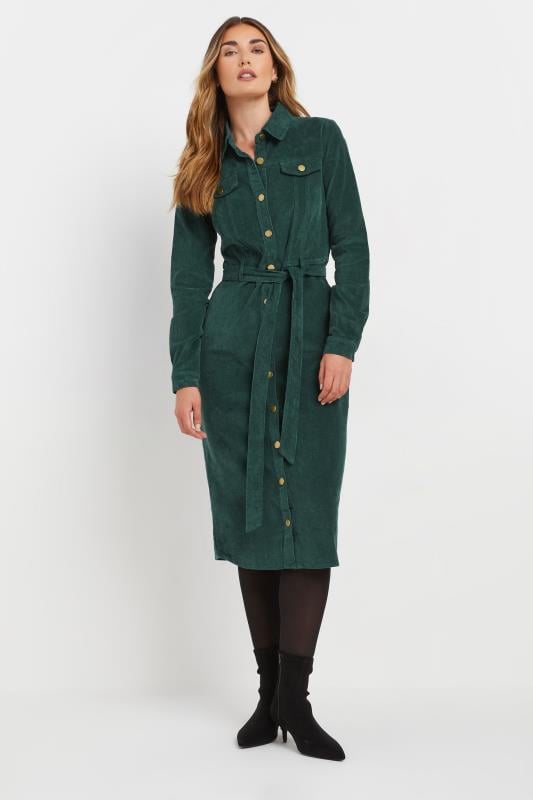 evans LTS Tall Dark Green Cord Shirt Dress