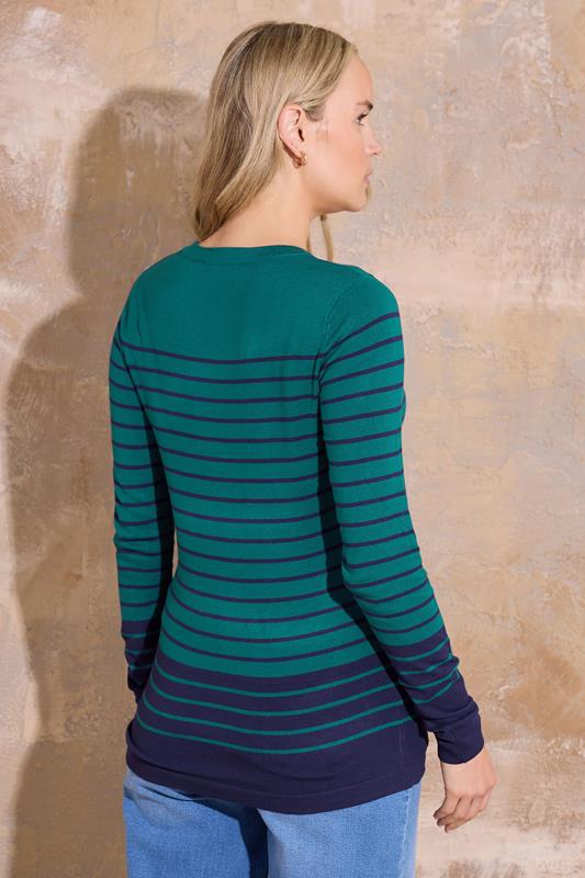 Evans LTS Tall Dark Green Fine Knit Striped Jumper