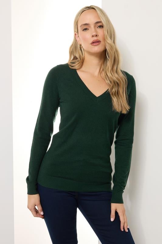 evans LTS Tall Dark Green Knit V-Neck Jumper