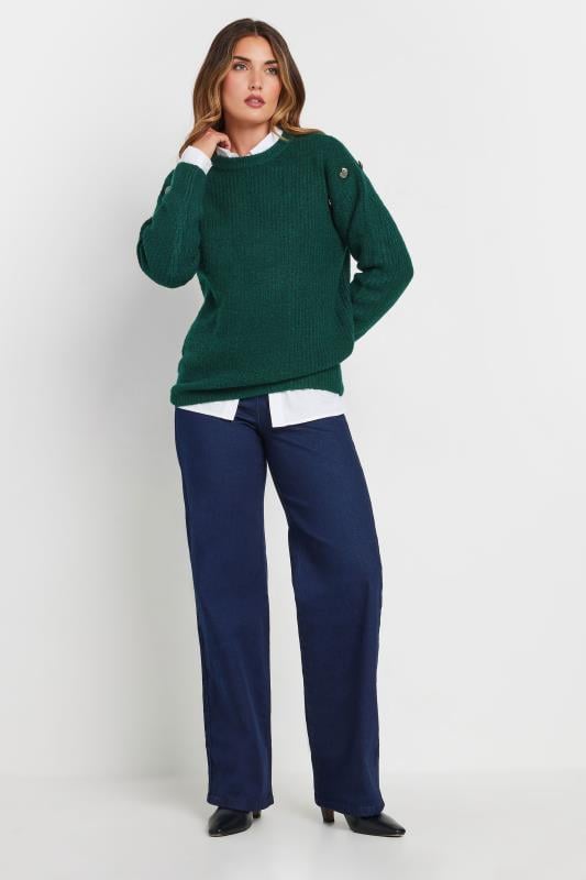 Evans LTS Tall Dark Green Knitted Button Jumper