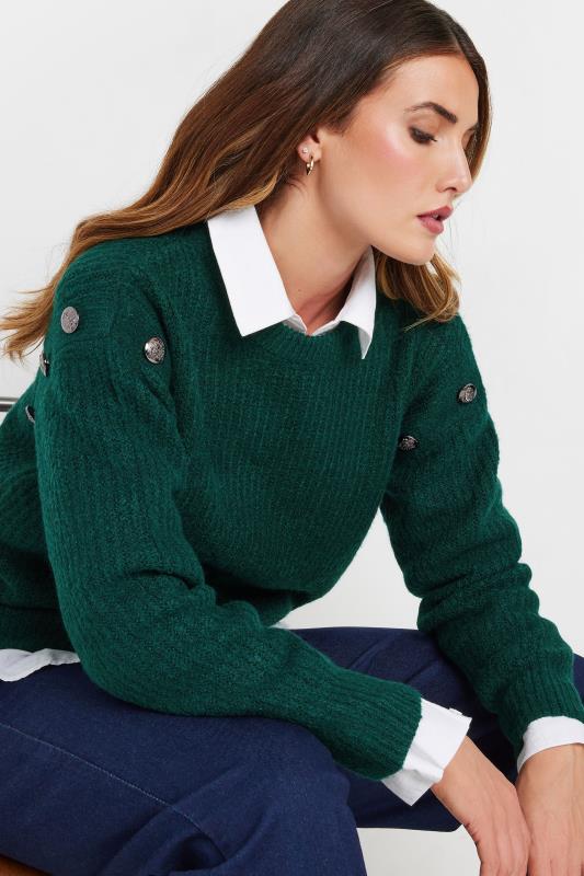 Evans LTS Tall Dark Green Knitted Button Jumper