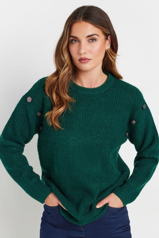 evans LTS Tall Dark Green Knitted Button Jumper