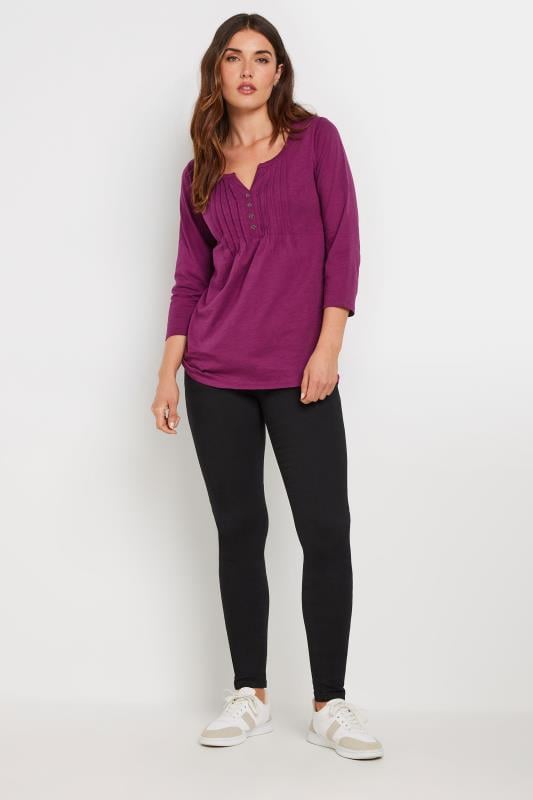 Evans LTS Tall Dark Pink Cotton Henley Top