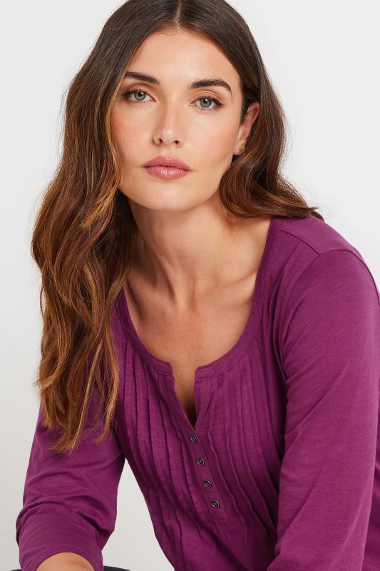 Evans LTS Tall Dark Pink Cotton Henley Top