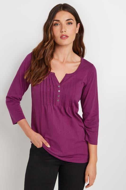 evans LTS Tall Dark Pink Cotton Henley Top