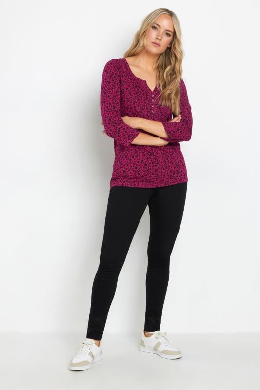 Evans LTS Tall Dark Pink Ditsy Floral Henley Top