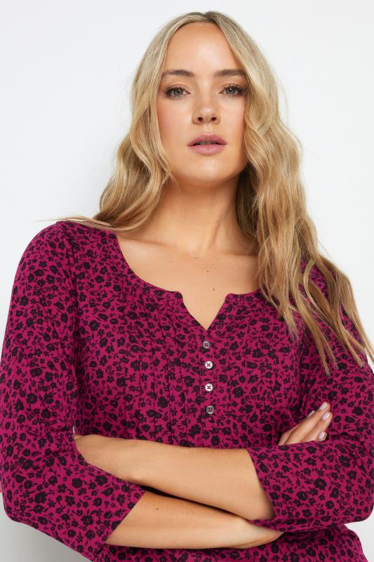 Evans LTS Tall Dark Pink Ditsy Floral Henley Top