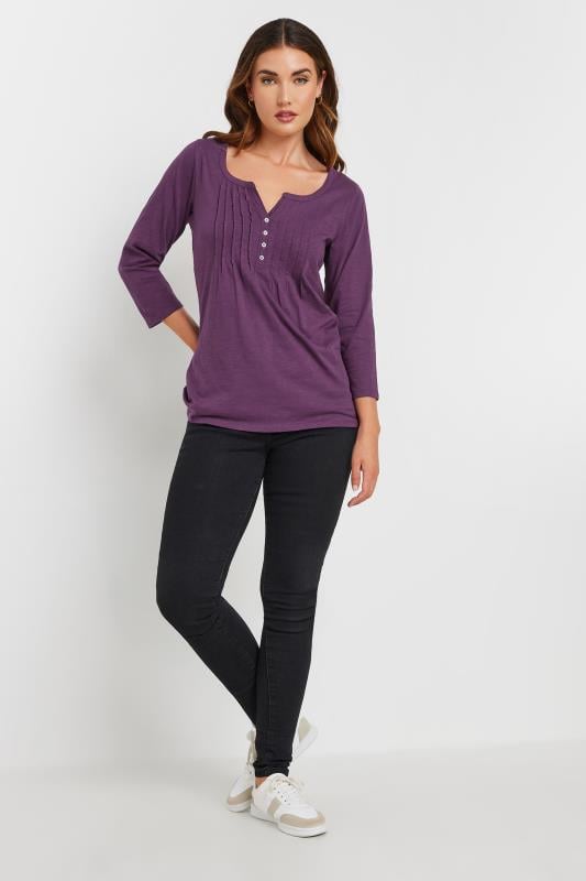 Evans LTS Tall Dark Purple Cotton Henley Top