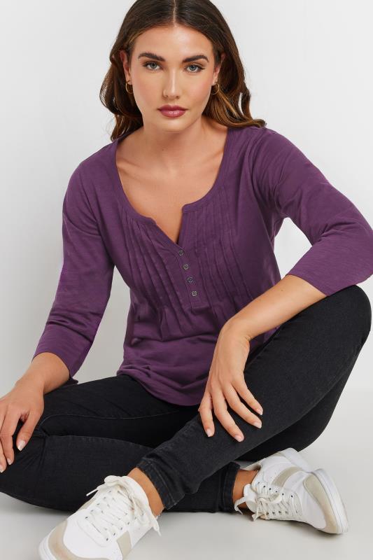 Evans LTS Tall Dark Purple Cotton Henley Top