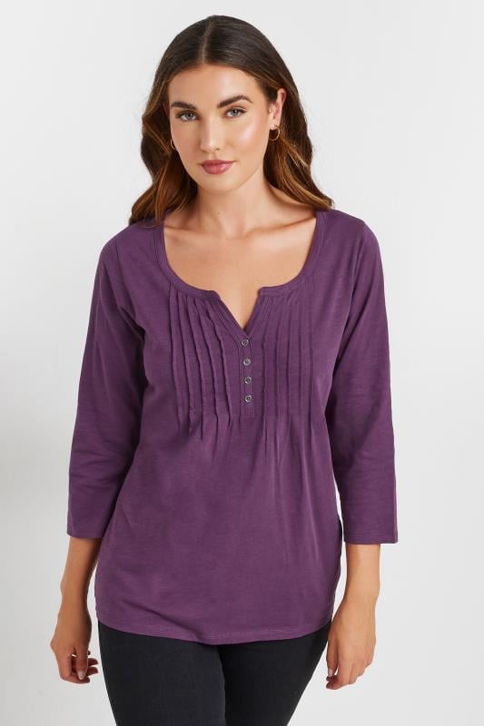 evans LTS Tall Dark Purple Cotton Henley Top