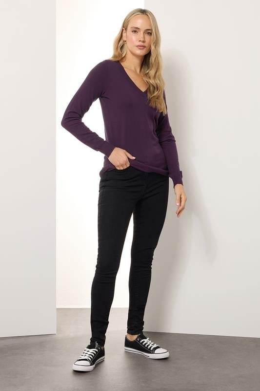 Evans LTS Tall Dark Purple Knit V-Neck Jumper