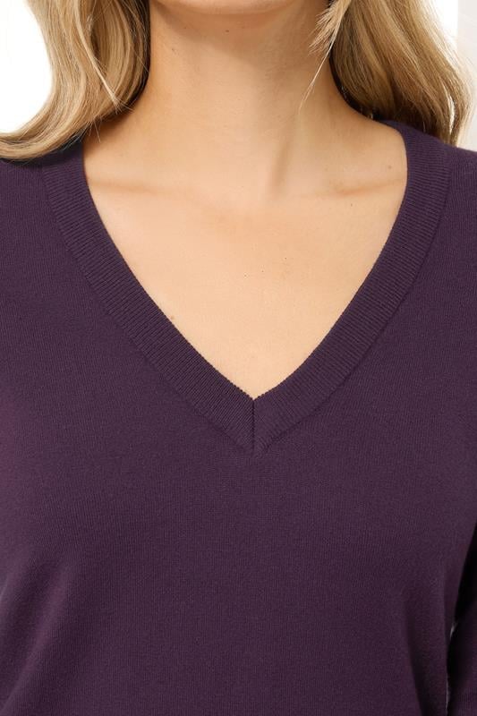 Evans LTS Tall Dark Purple Knit V-Neck Jumper