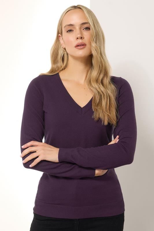 evans LTS Tall Dark Purple Knit V-Neck Jumper