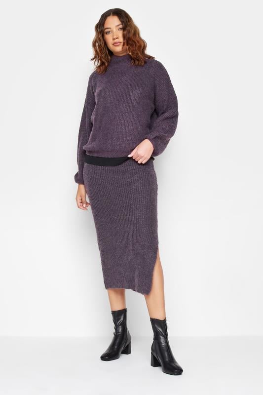 Evans LTS Tall Dark Purple Midi Knitted Skirt