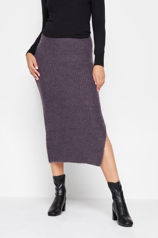 evans LTS Tall Dark Purple Midi Knitted Skirt