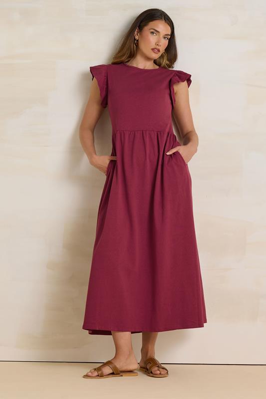 Evans LTS Tall Dark Red Frill Sleeve Maxi Dress
