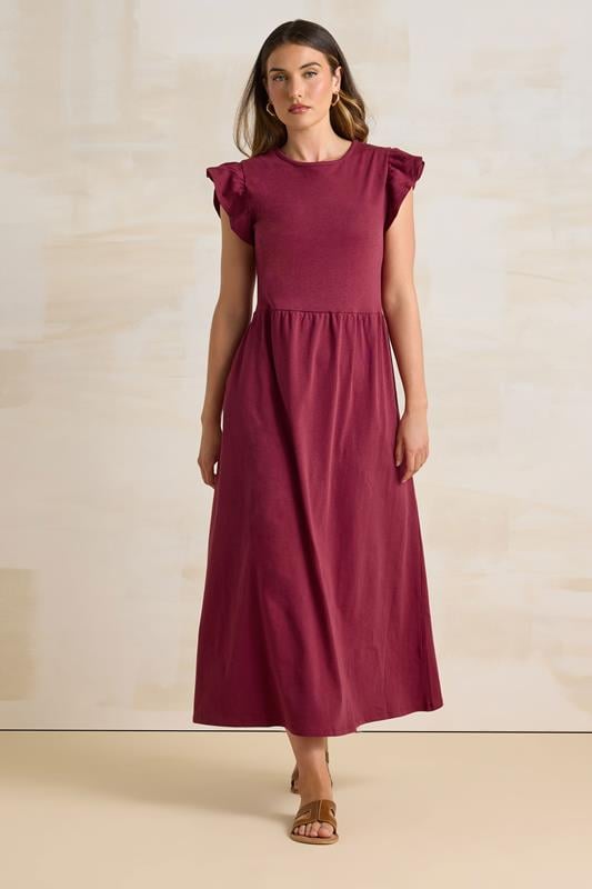 Evans LTS Tall Dark Red Frill Sleeve Maxi Dress