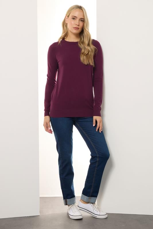 Evans LTS Tall Dark Red Knitted Crew Neck Jumper