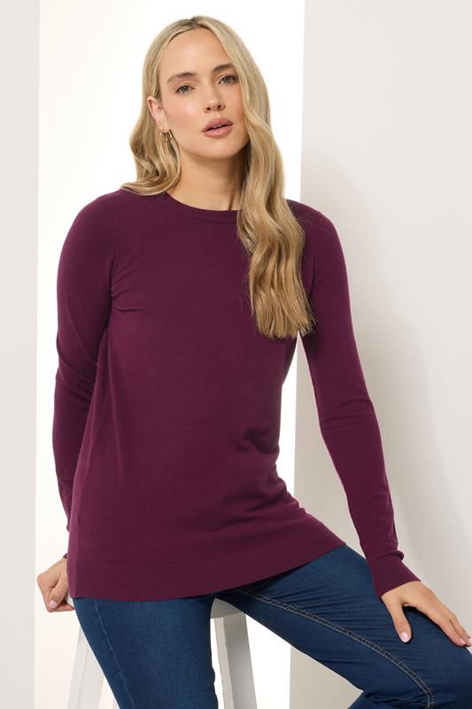 evans LTS Tall Dark Red Knitted Crew Neck Jumper