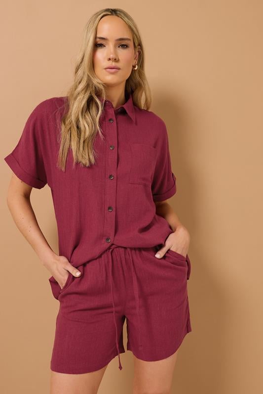 Evans LTS Tall Dark Red Linen Tie Shorts