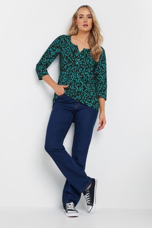 Evans LTS Tall Green Abstract Cotton Henley Top