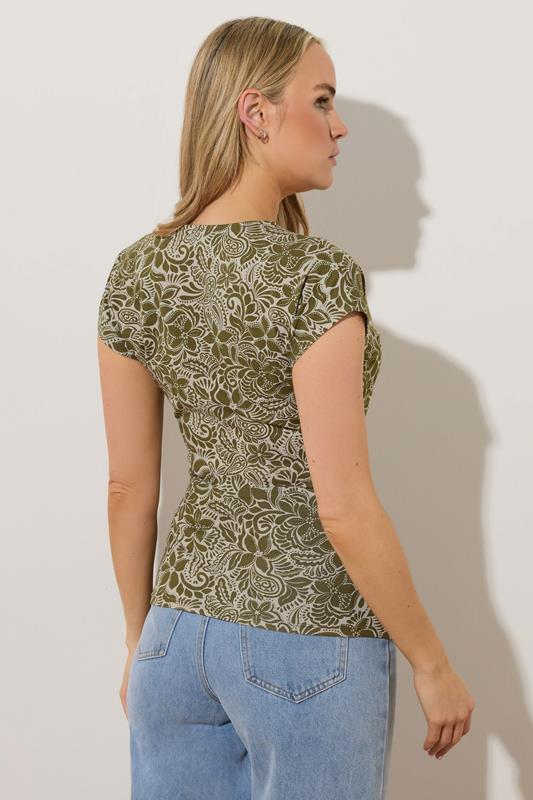 Evans LTS Tall Green Floral Grown Sleeve Wrap Top