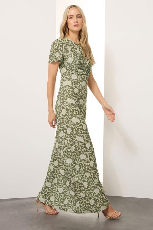 Evans LTS Tall Green Floral Ruched Maxi Dress