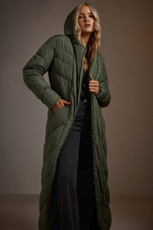 evans LTS Tall Green Padded Maxi Coat