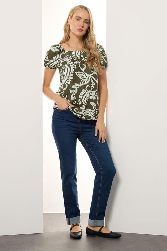 Evans LTS Tall Green Paisley Square Neck Top