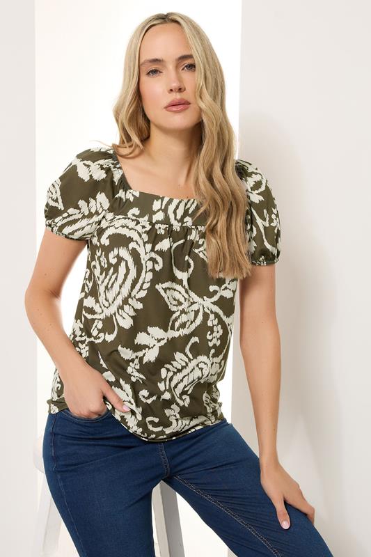 evans LTS Tall Green Paisley Square Neck Top