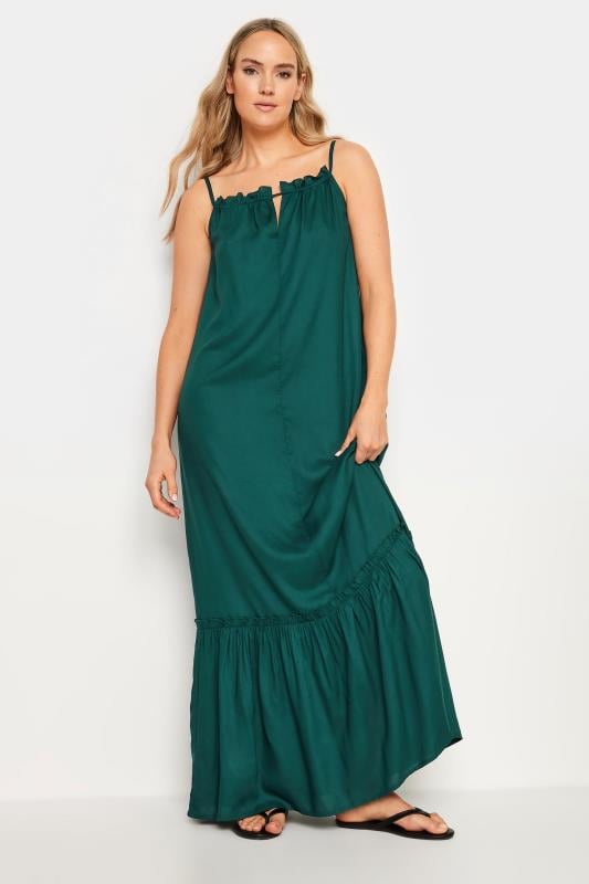 Evans LTS Tall Green Ruched Neck Maxi Dress