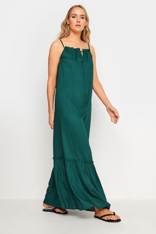 Evans LTS Tall Green Ruched Neck Maxi Dress