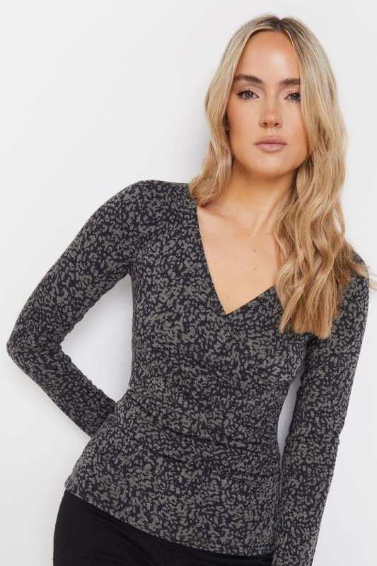 Evans LTS Tall Grey Abstract Print Wrap Top