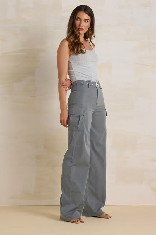 evans LTS Tall Grey Belted Wide Leg Cargo Trousers