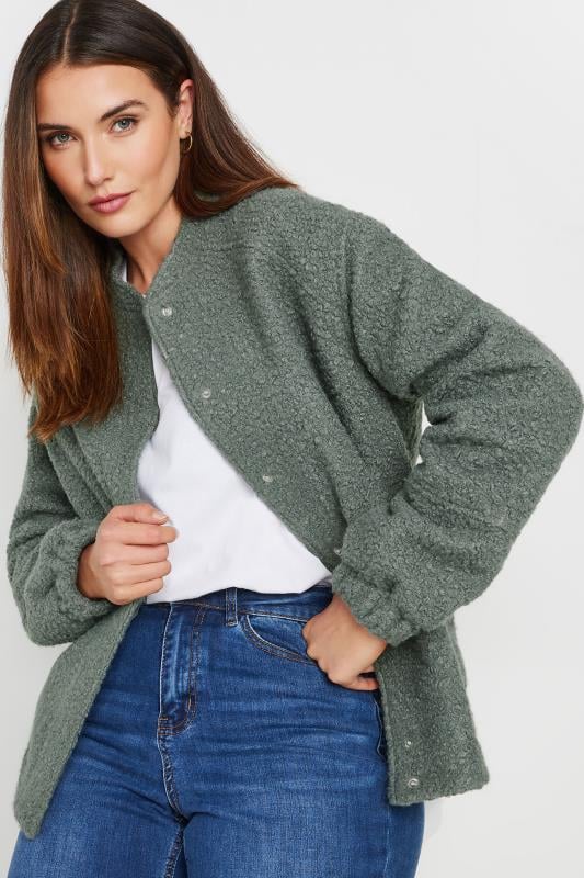 evans LTS Tall Grey Boucle Bomber Jacket