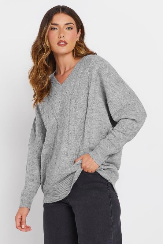 Evans LTS Tall Grey Cable Knit V-Neck Jumper