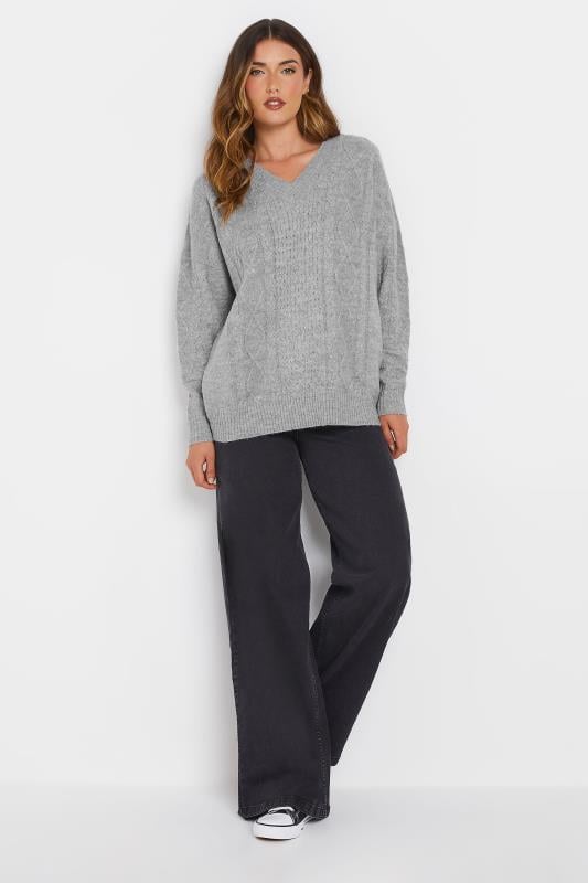 Evans LTS Tall Grey Cable Knit V-Neck Jumper