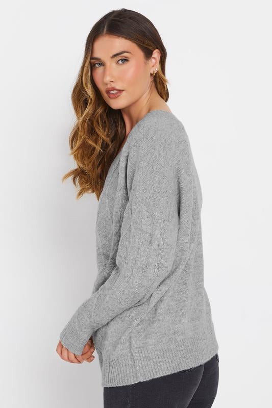 Evans LTS Tall Grey Cable Knit V-Neck Jumper