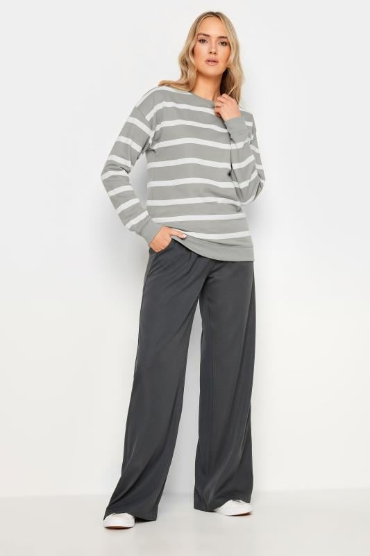 Evans LTS Tall Grey Crew Neck Stripe Sweatshirt