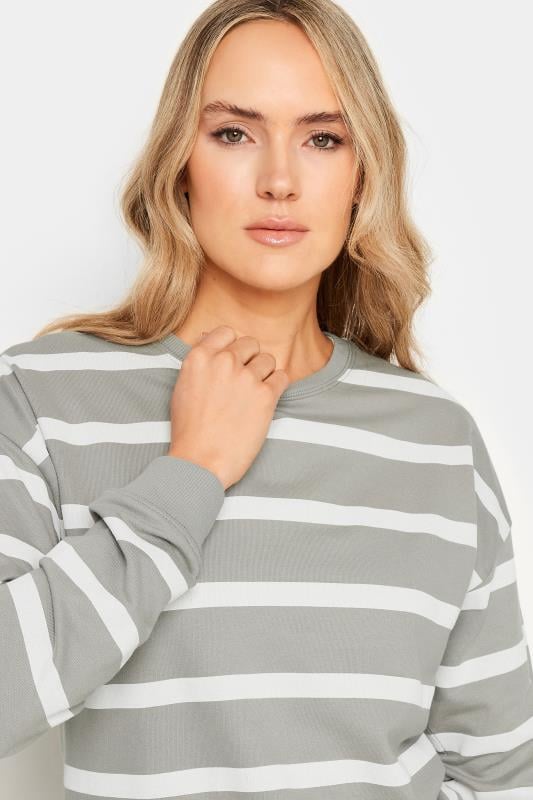 Evans LTS Tall Grey Crew Neck Stripe Sweatshirt